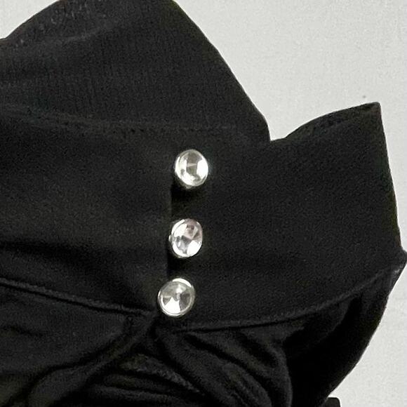 INC Black Sheer Turtleneck | Mesh Sleeves | Rhinestone Button | NWT | L - Picture 7 of 12